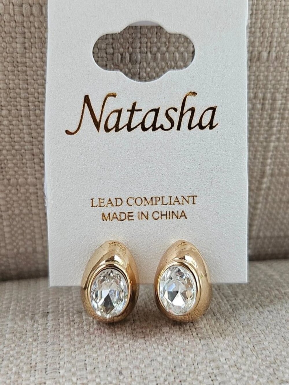Natasha Women Earrings Gold Tone Stud Fashion Jewelry Crystal Centered NWT $28 - Picture 1 of 11